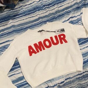 Sincerely Jules White Sweater with Red 'Amour'